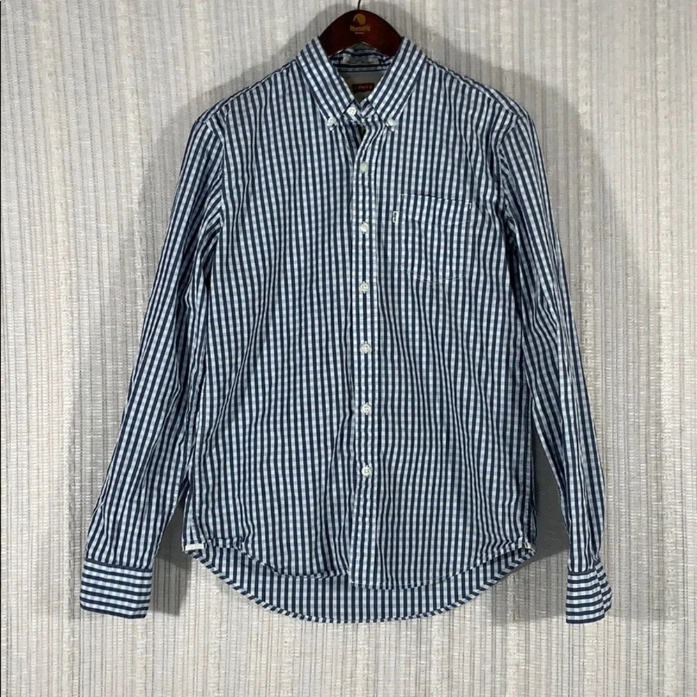 Levi’s Blue & White Plaid Shirt-Size Medium Slim